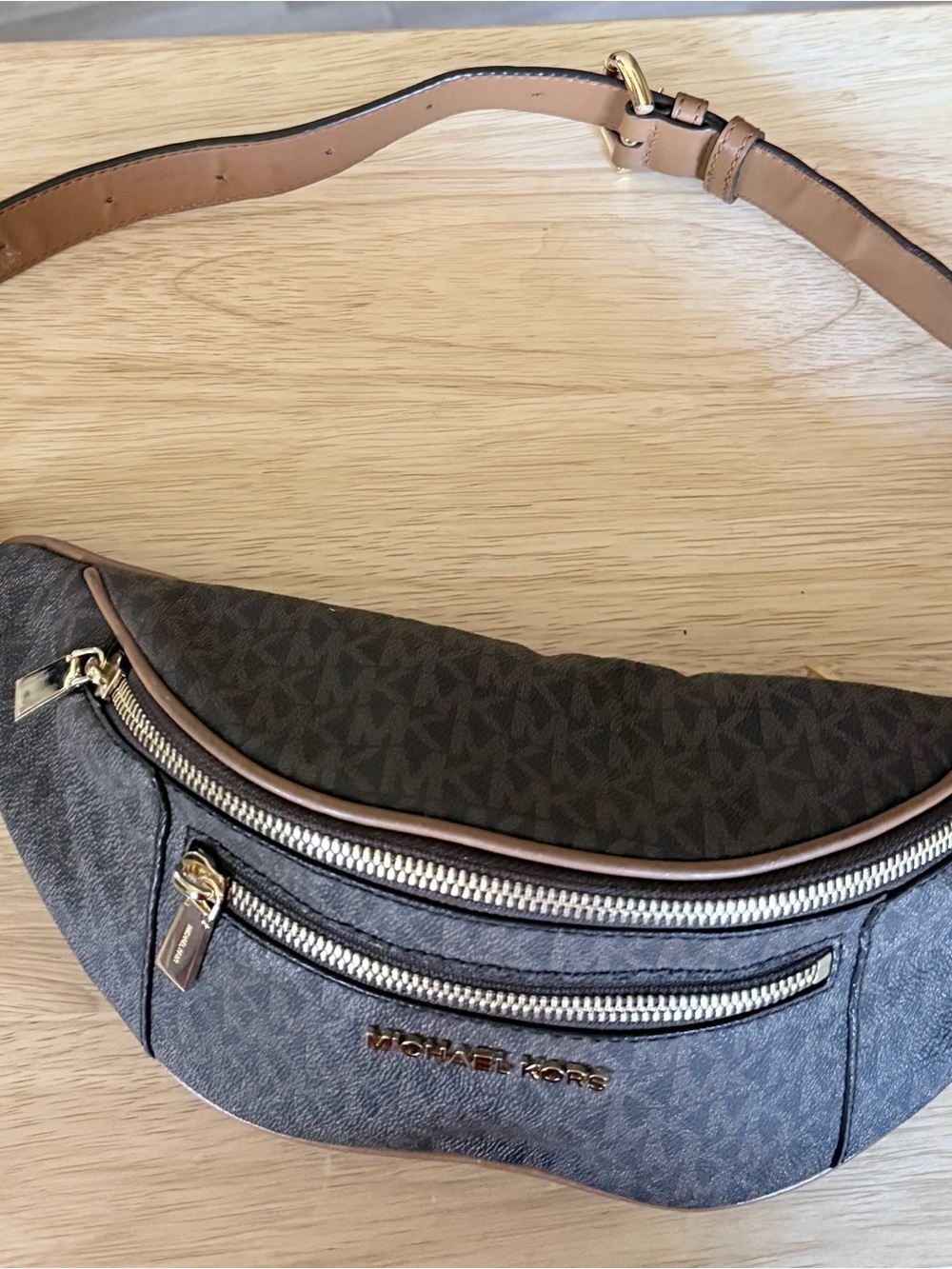 Michael Kors Brown and Tan Logo Belt Bag
